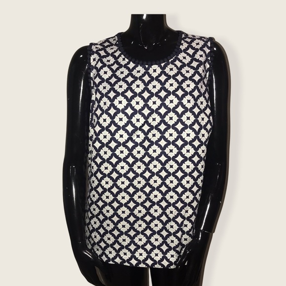 Boden Romaine Linen Sleeveless Top Navy, Diamond Drop Geometric - Size US 20 - Picture 6 of 11